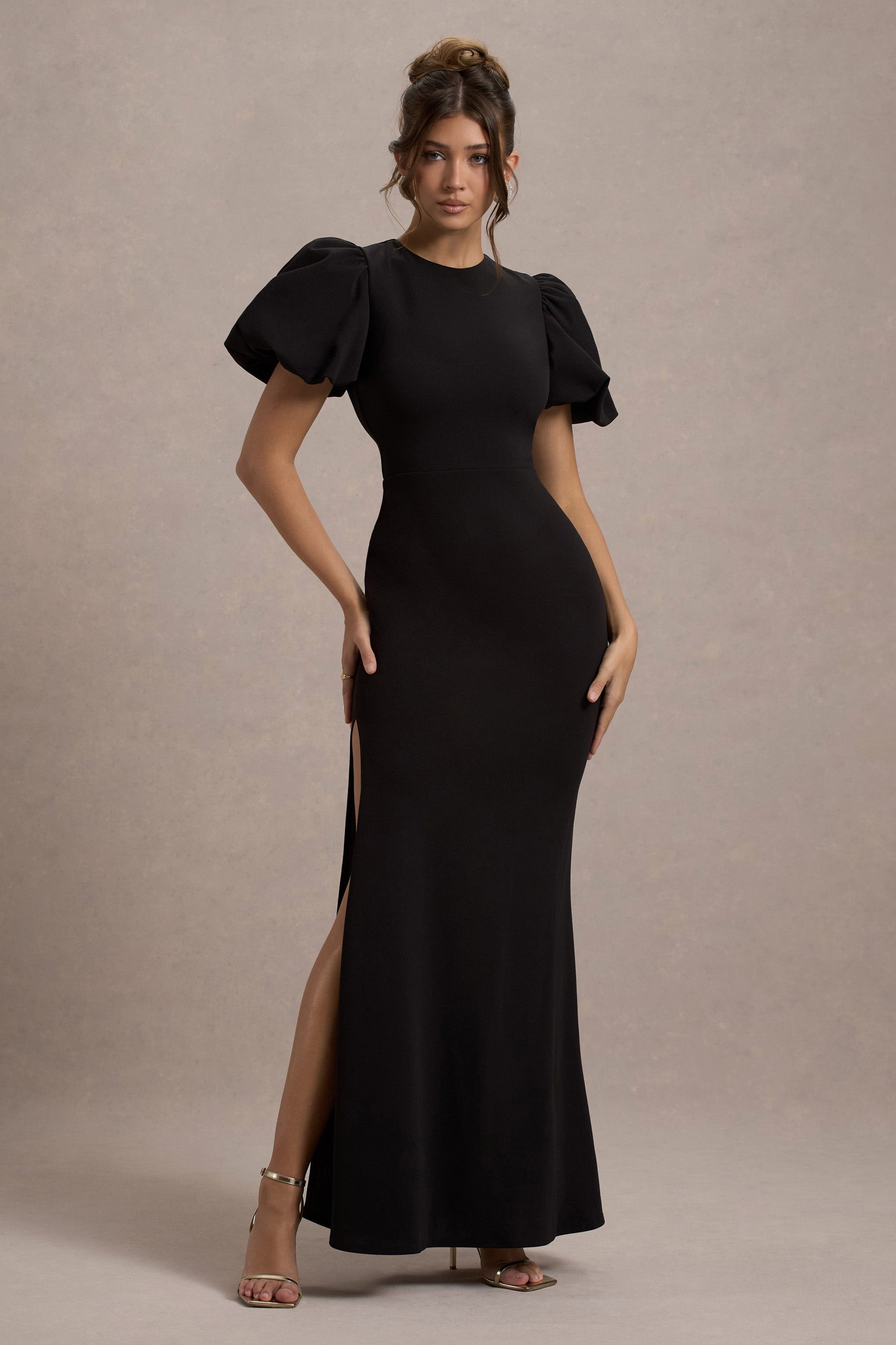 Love Letters | Schwarzes Maxikleid mit Puffärmeln