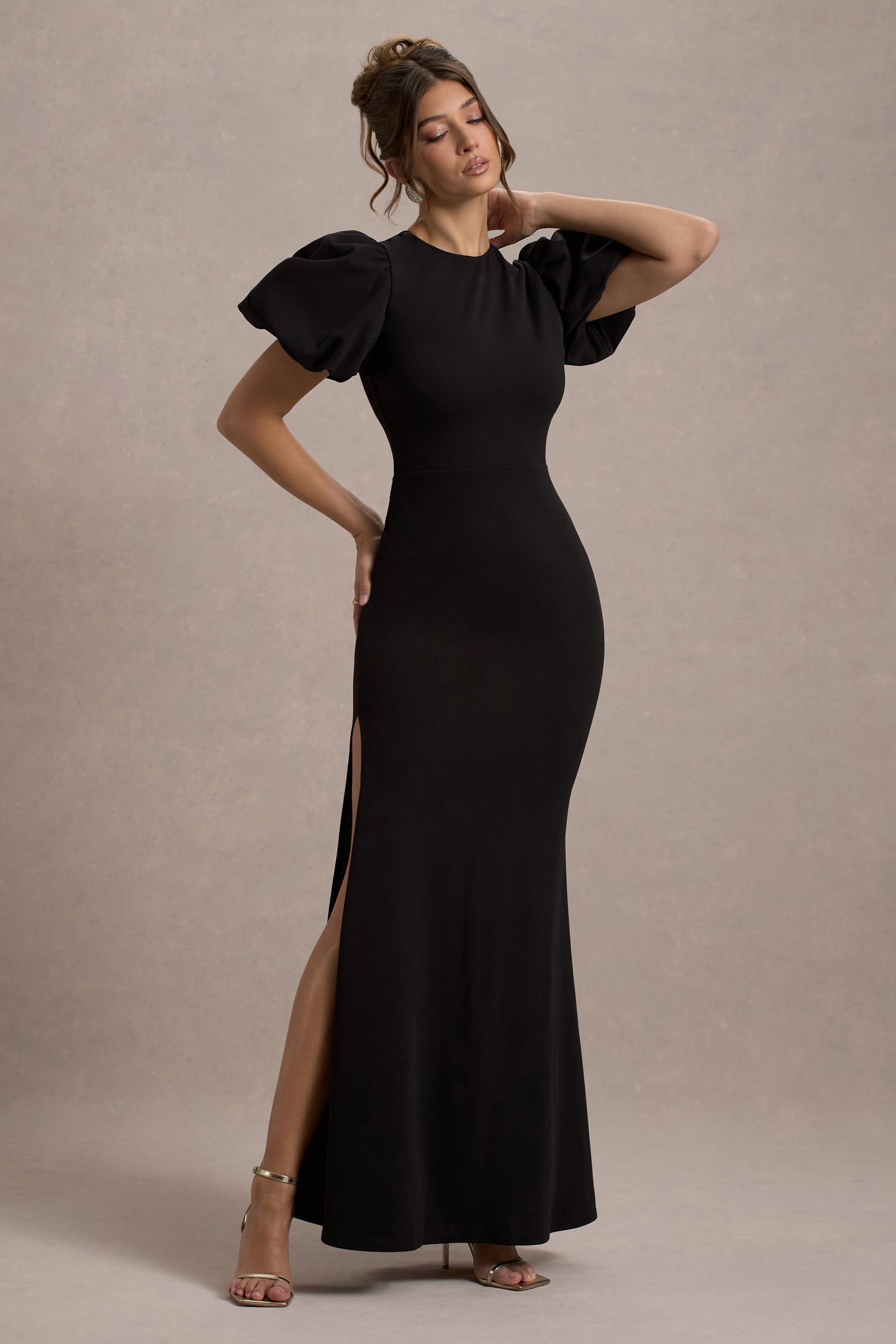 Love Letters | Schwarzes Maxikleid mit Puffärmeln
