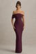 Melika | Bordeauxrotes, verdrehtes Bardot-Maxikleid