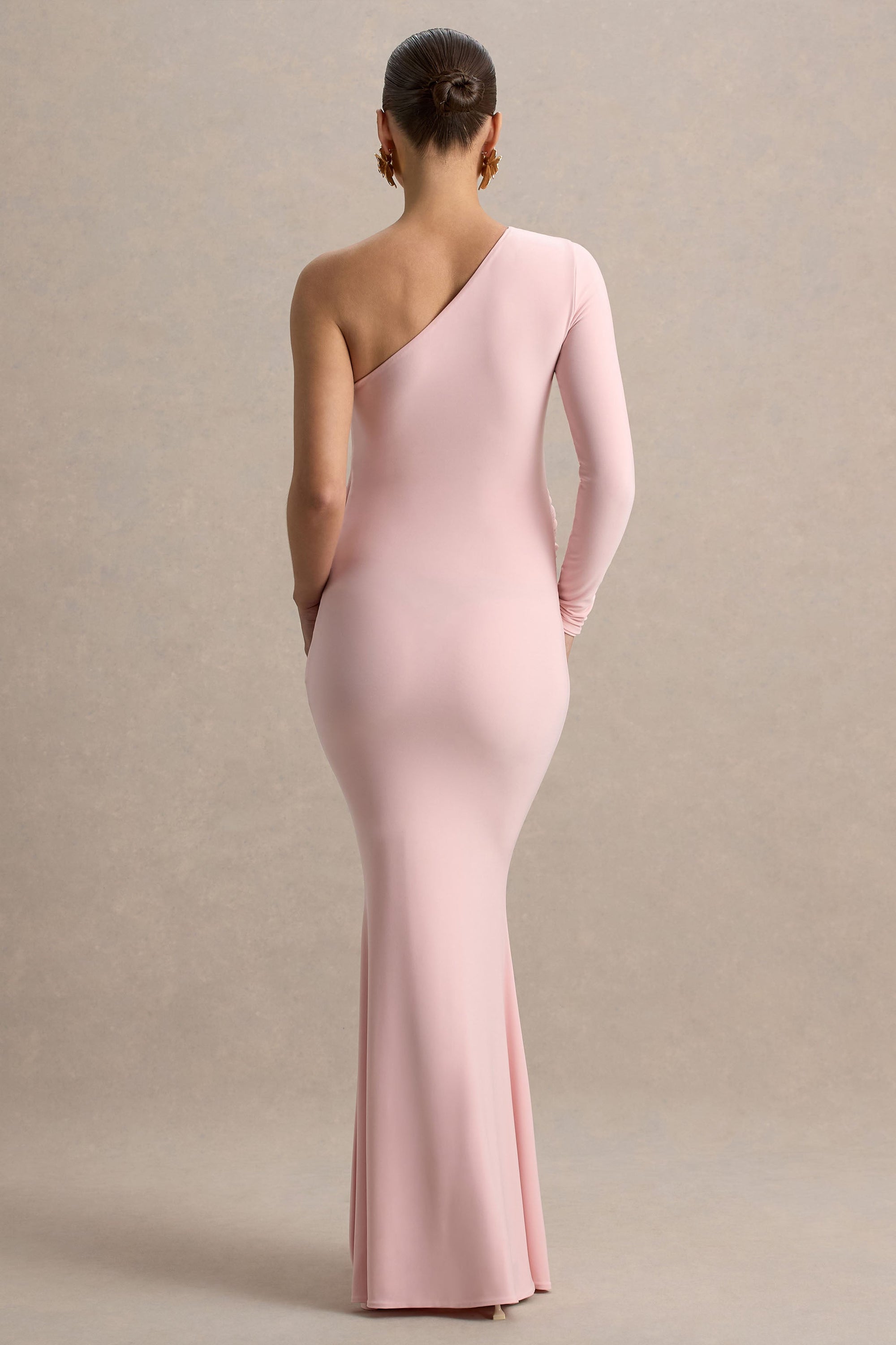 Heloise | Rosafarbenes asymmetrisches Umstandsmaxikleid mit einem Ärmel