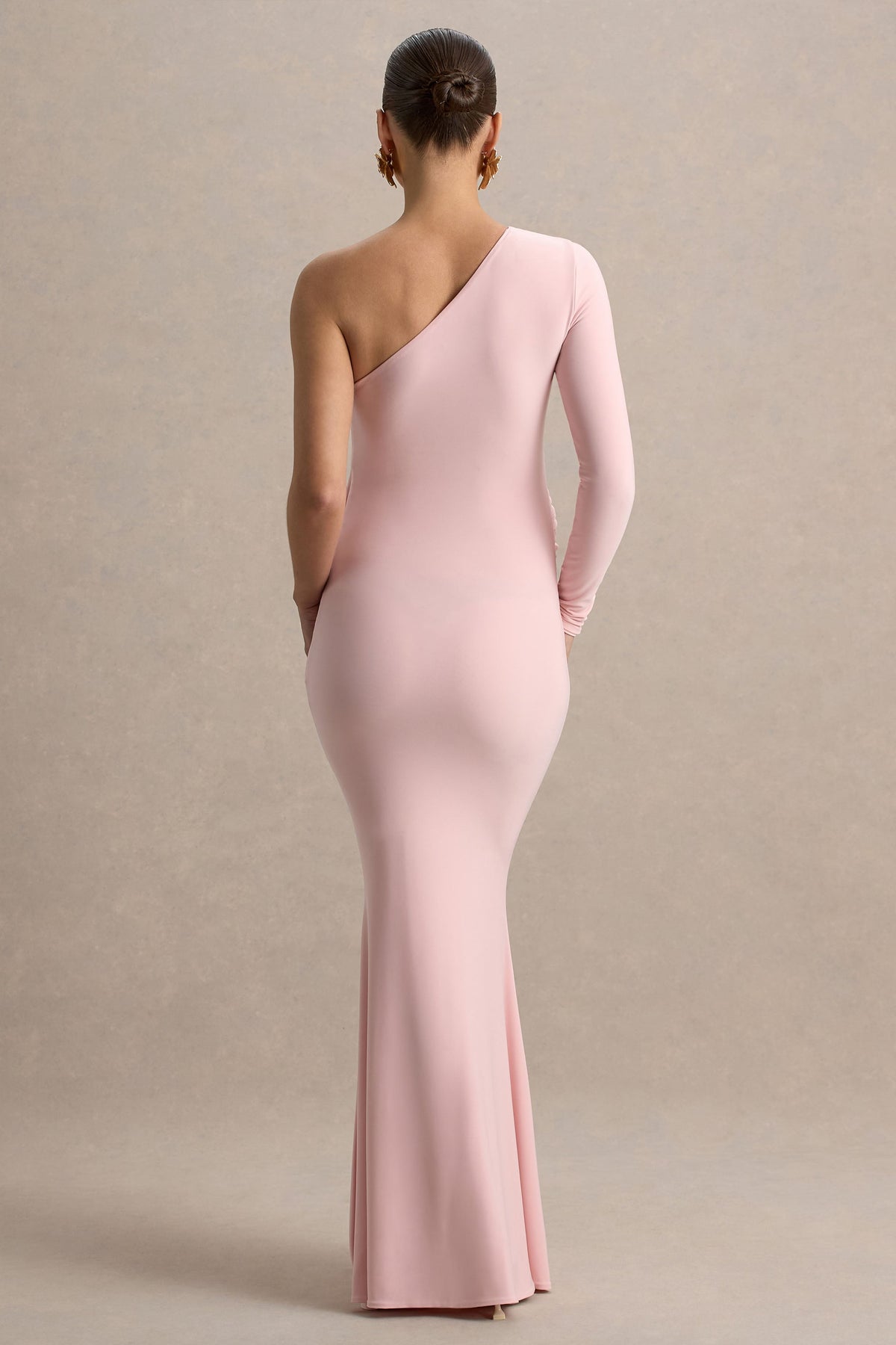 Heloise | Rosafarbenes asymmetrisches Umstandsmaxikleid mit einem Ärmel