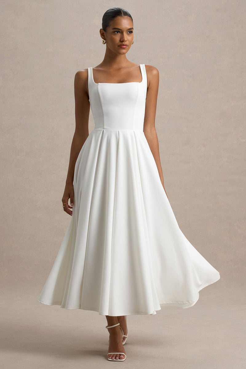 Parina | Weißes Midikleid mit Trägern und Volantsaum