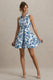 Paulie | Blaues Skater Minikleid aus Popeline mit Porzellanprint