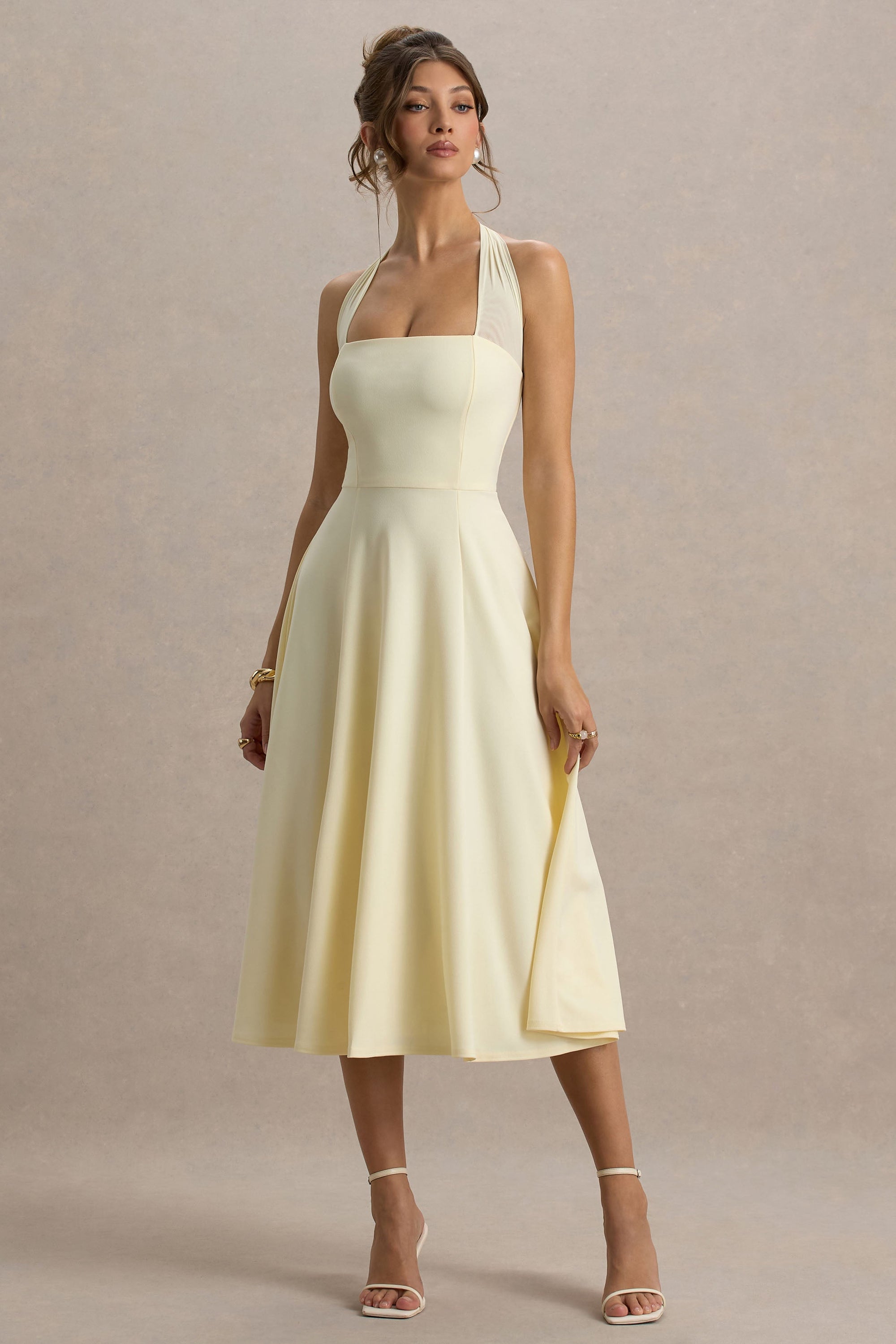 Auburn | Zitronenfarbenes Midikleid mit Halterneck