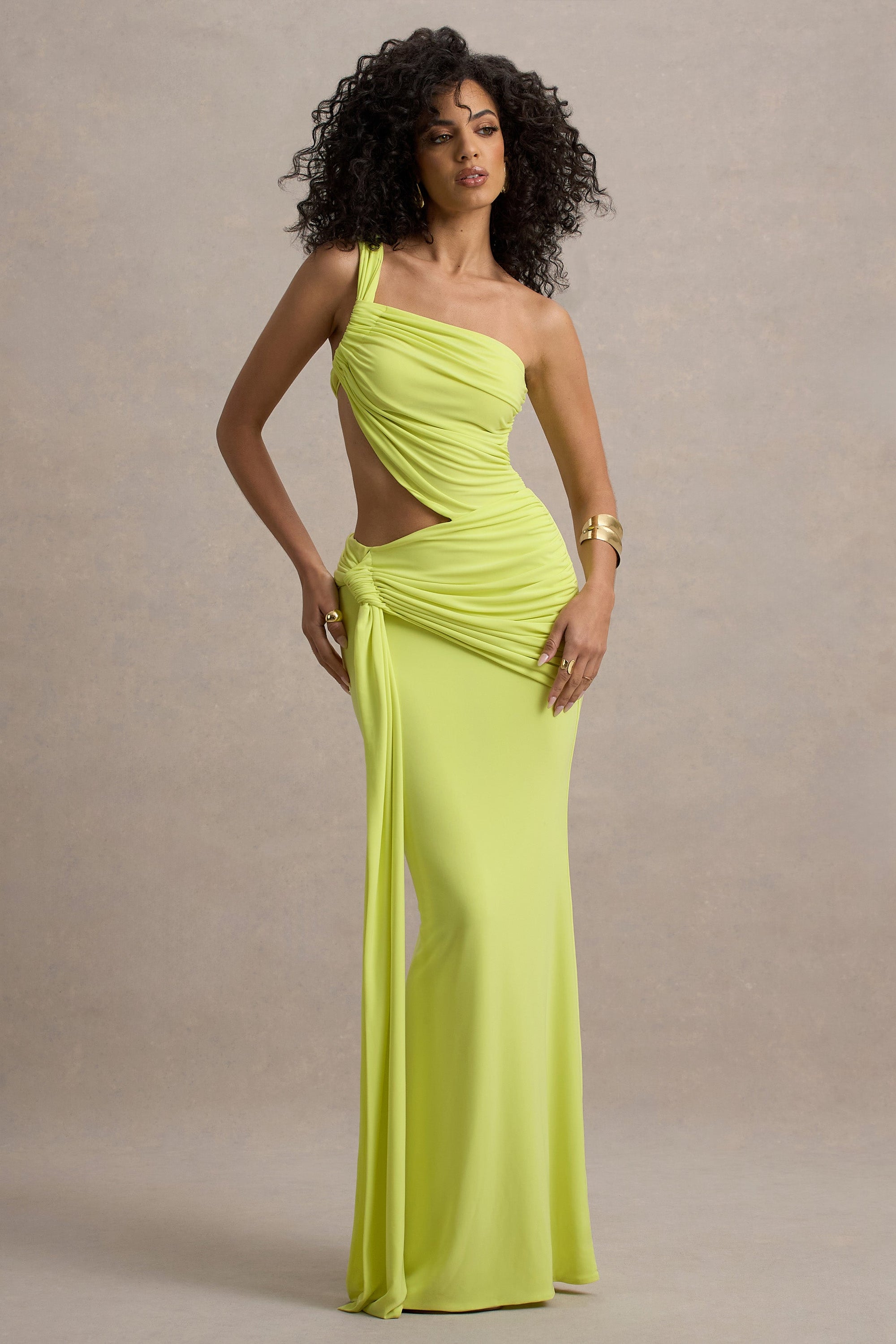 Giovanna | Asymmetrisches Maxikleid in Limettengrün mit Wickelrock