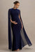 Currant | Marineblaues Maxikleid mit hohem Kragen und Cape