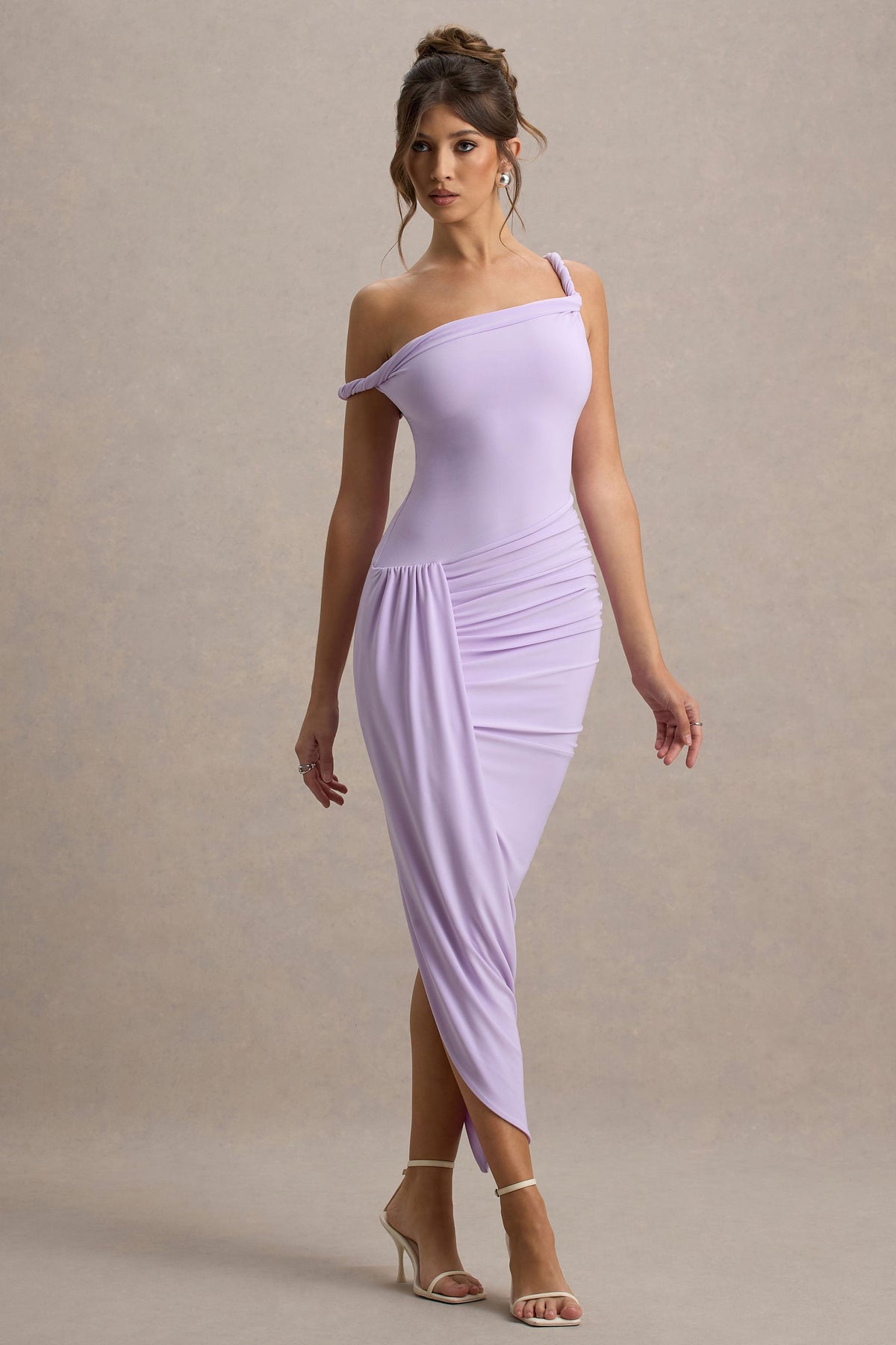 Angelique | Fliederfarbenes Asymmetrisches Maxikleid mit Twist-Detail