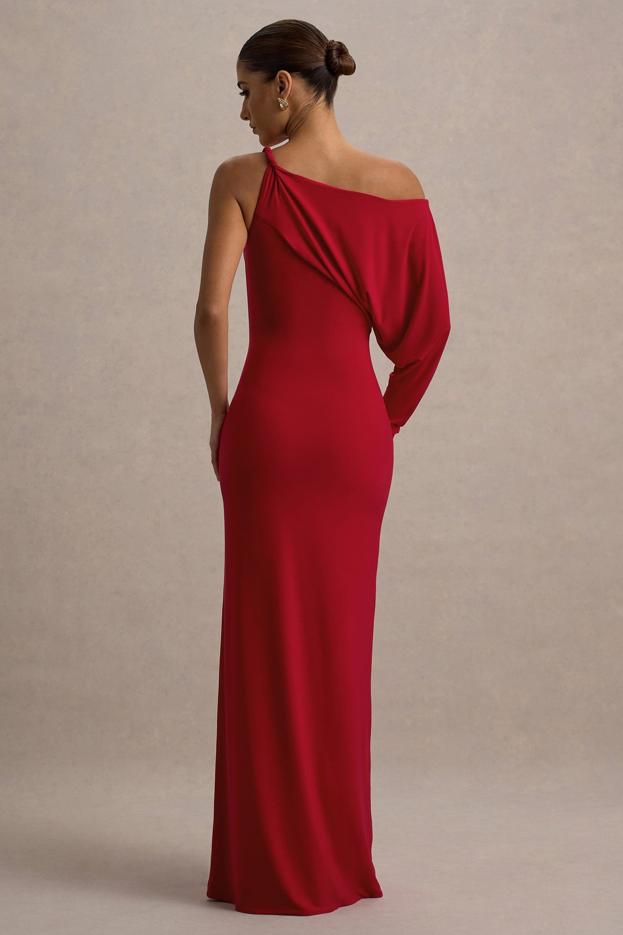 Floria | Rotes, drapiertes Ein-Schulter-Maxikleid