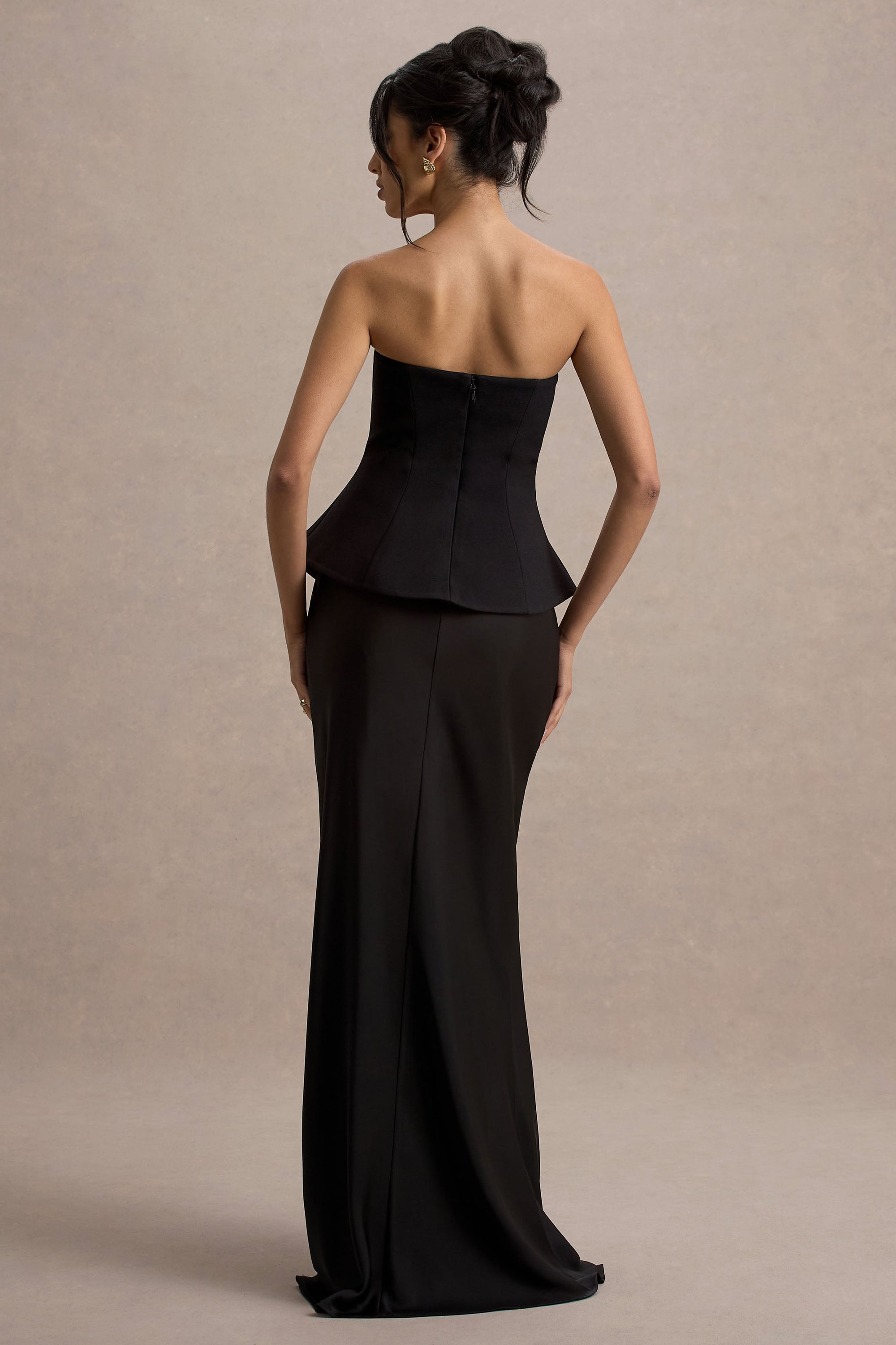 Ohio | Schwarzes schulterfreies Korsett-Maxikleid