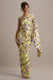 Clementina | Maxikleid mit Tulpen-Blumendruck und asymmetrischem Cape-Ärmel