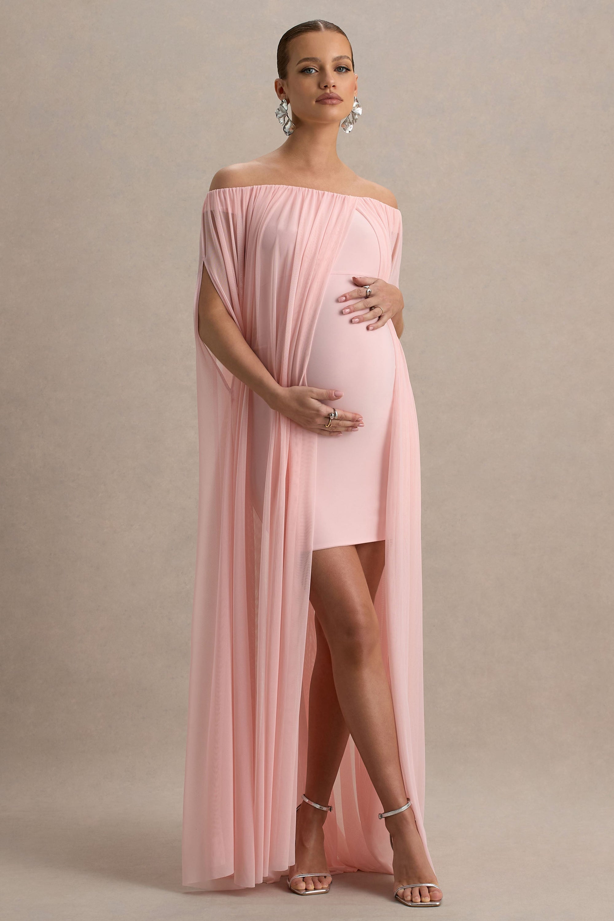 Atmosphere | Rosa Bandeau-Umstands-Minikleid mit Mesh-Overlay