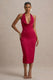 Aine | Rotes Satin-Jacquard-Midikleid mit Wasserfallausschnitt