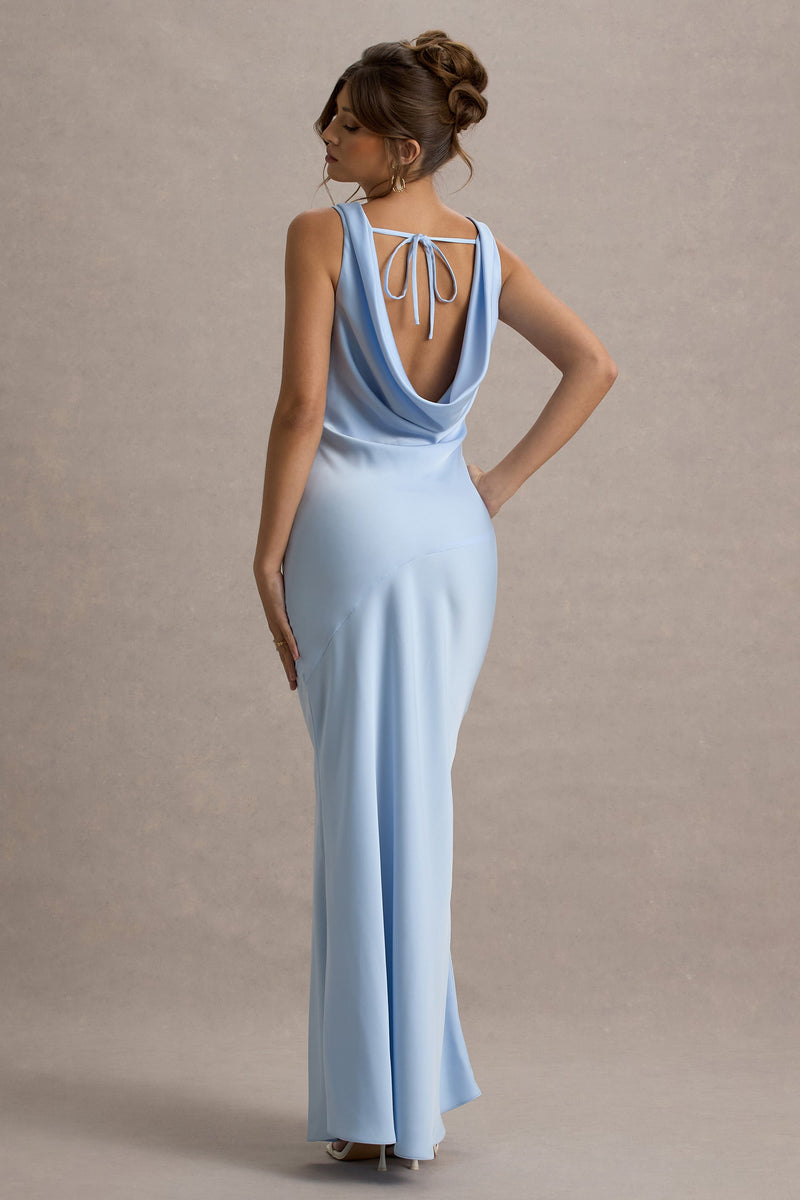 Alesso | Puderblaues Satin-Slip-Maxikleid mit Wasserfallausschnitt