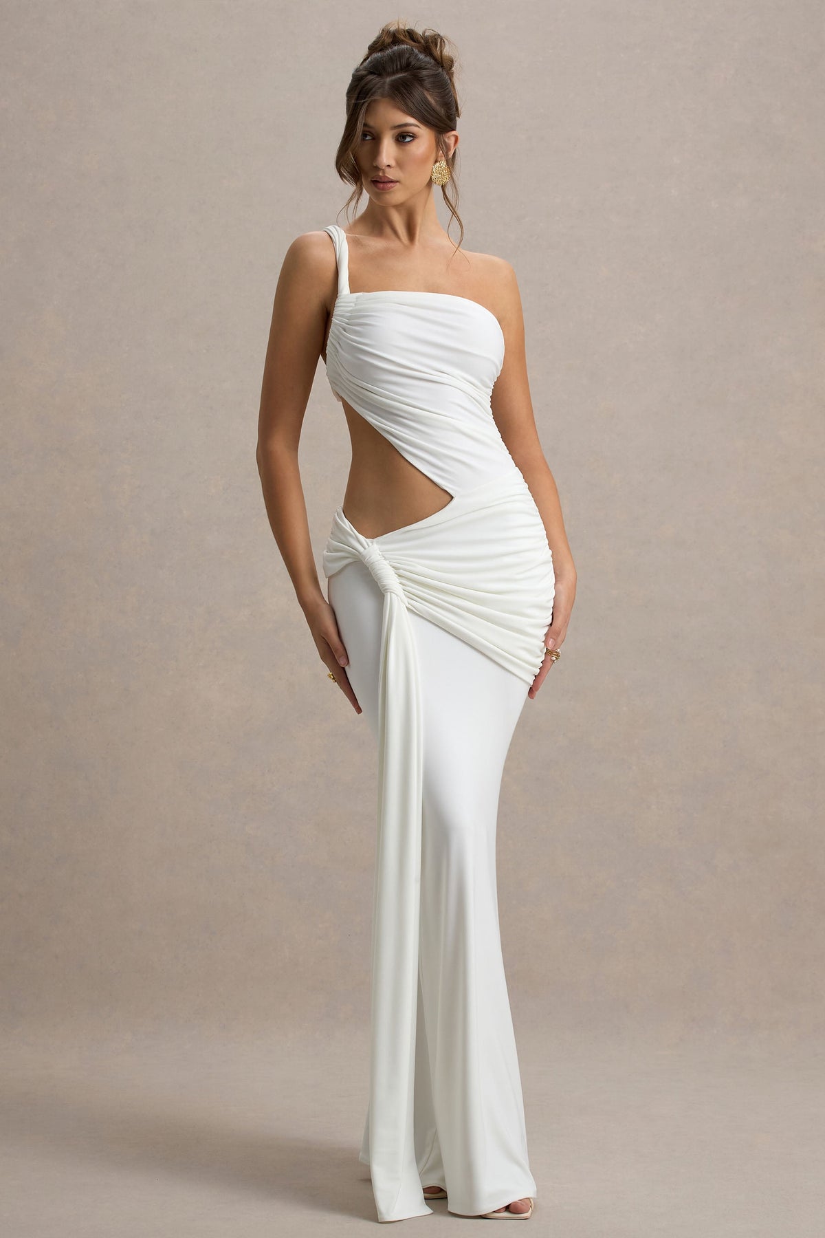 Giovanna | Weißes asymmetrisches Maxikleid mit Wickelrock