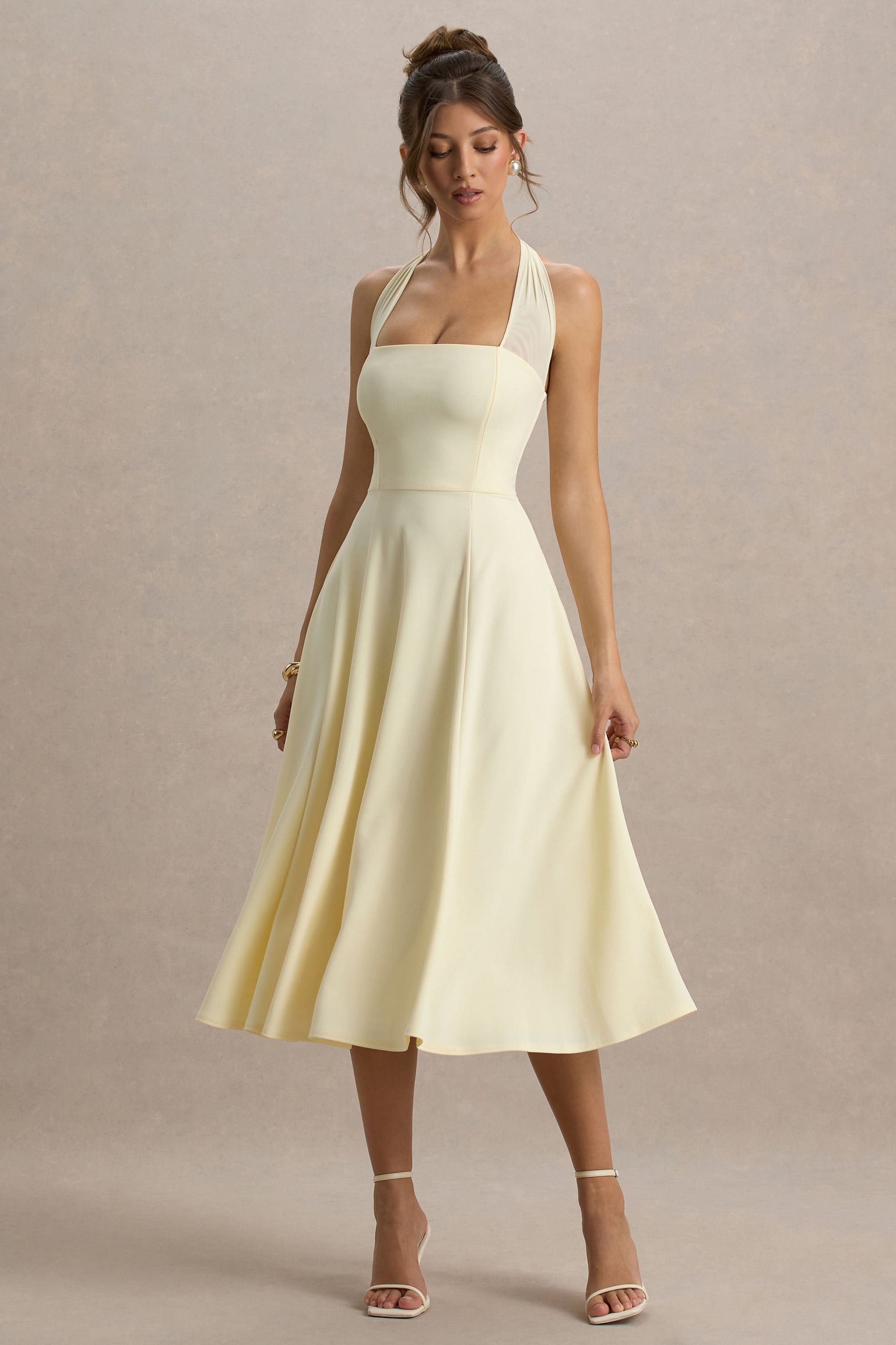 Auburn | Zitronenfarbenes Midikleid mit Halterneck