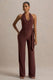 Marlais | Schokoladefarbener Jumpsuit mit tiefem Ausschnitt und Taillenband
