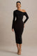 Cleo | Schwarzes Bodycon-Midikleid mit Mesh-Ärmeln