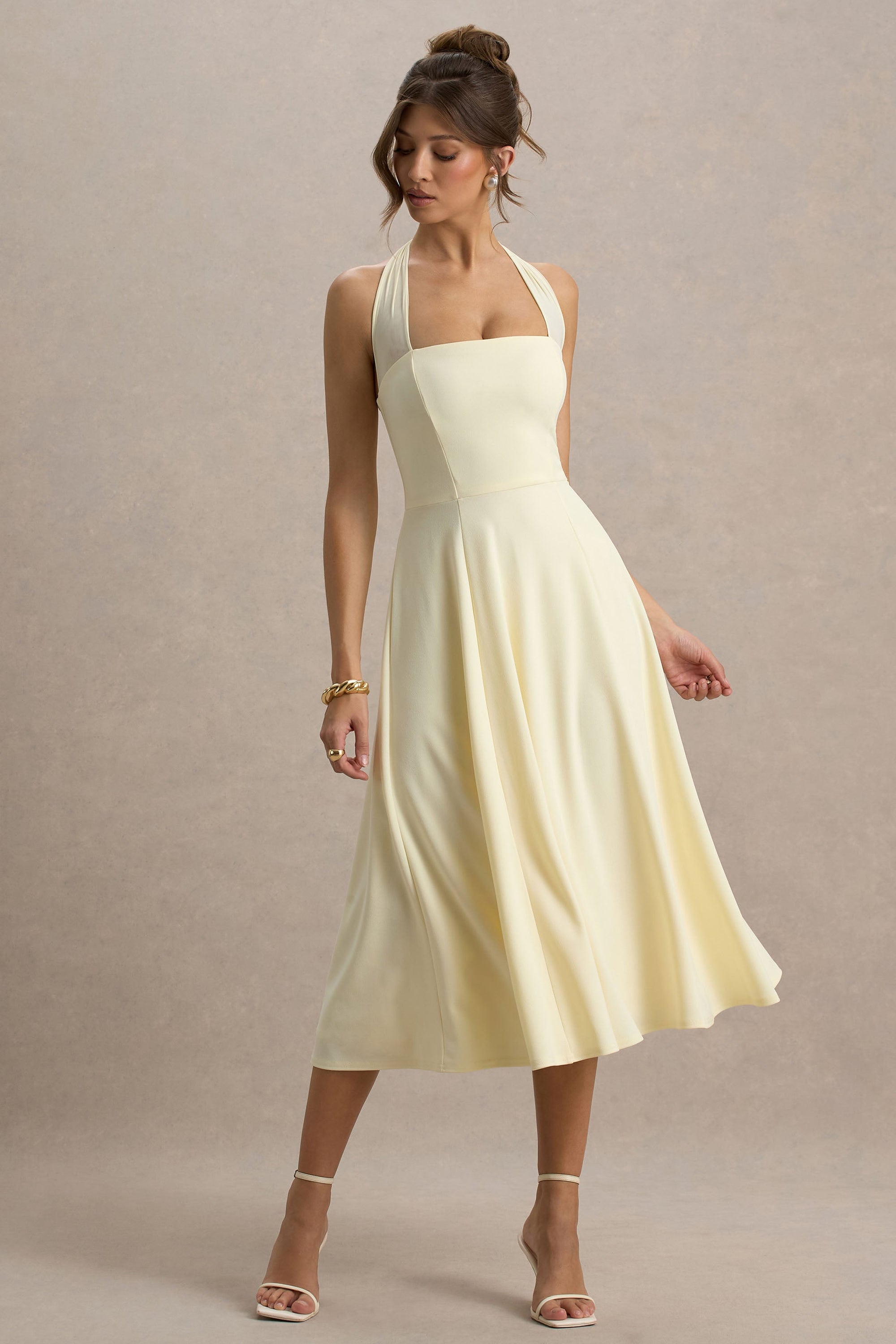 Auburn | Zitronenfarbenes Midikleid mit Halterneck
