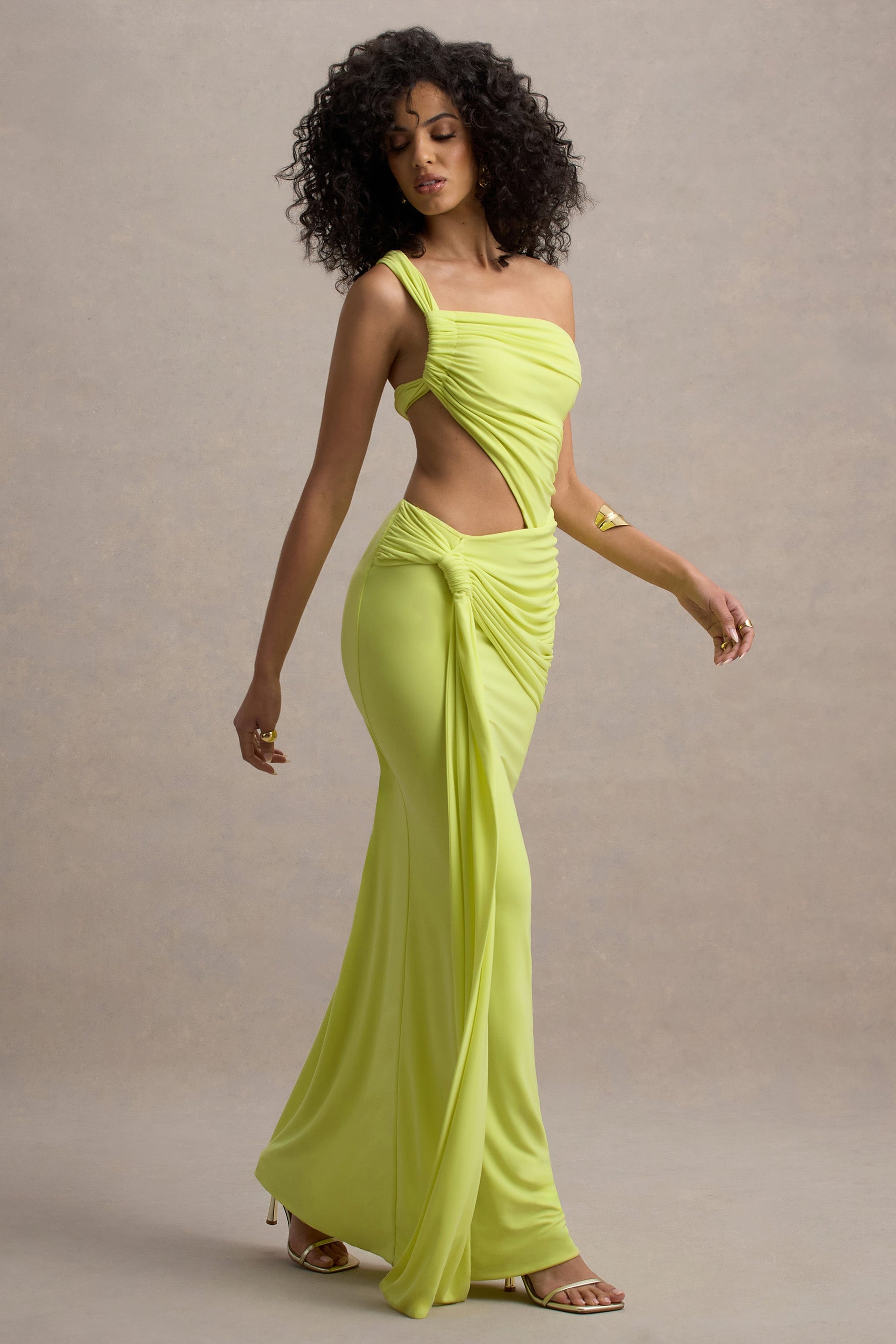 Giovanna | Asymmetrisches Maxikleid in Limettengrün mit Wickelrock