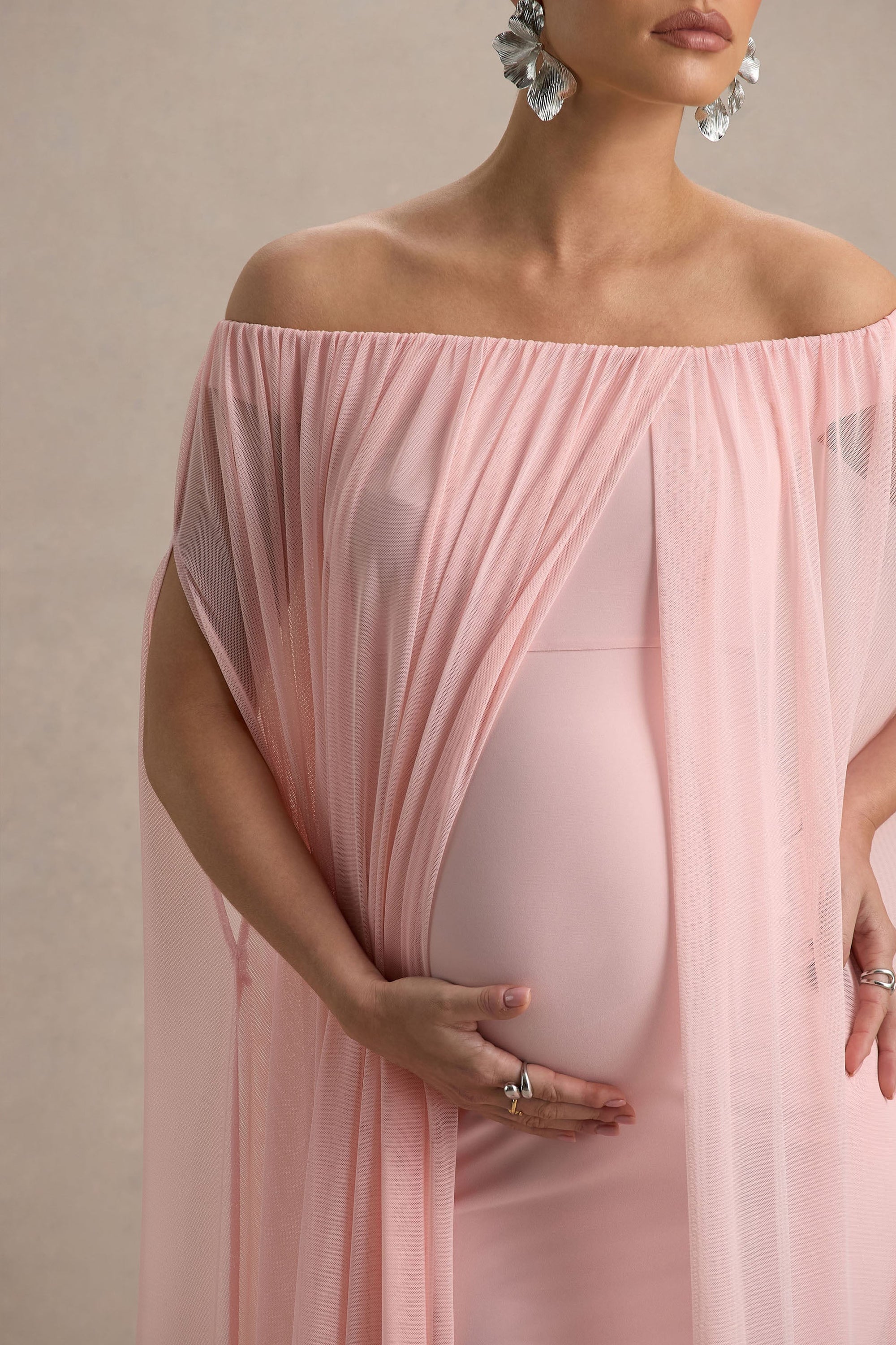 Atmosphere | Rosa Bandeau-Umstands-Minikleid mit Mesh-Overlay