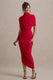 Enchant | Rotes Midikleid mit asymmetrischem Twist und Cape