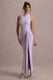 Sunflower | Fliederfarbiges Maxikleid mit hohem Kragen, Raffung und Schlitz