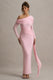 Valina | Rosa Maxikleid mit Raffungen, asymmetrischem Schnitt und Drapierung
