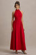Cynthia | Rotes Maxikleid mit hohem Kragen und voluminösem Rock