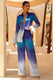 Last Light | Blaue Ombre-Satin-Hose mit weitem Bein
