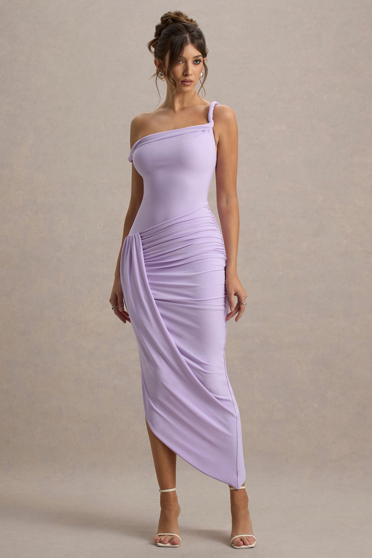 Angelique | Fliederfarbenes Asymmetrisches Maxikleid mit Twist-Detail