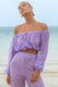 Fabienne | Fliederfarbene Bardot-Bluse mit Puffärmeln und Stickerei