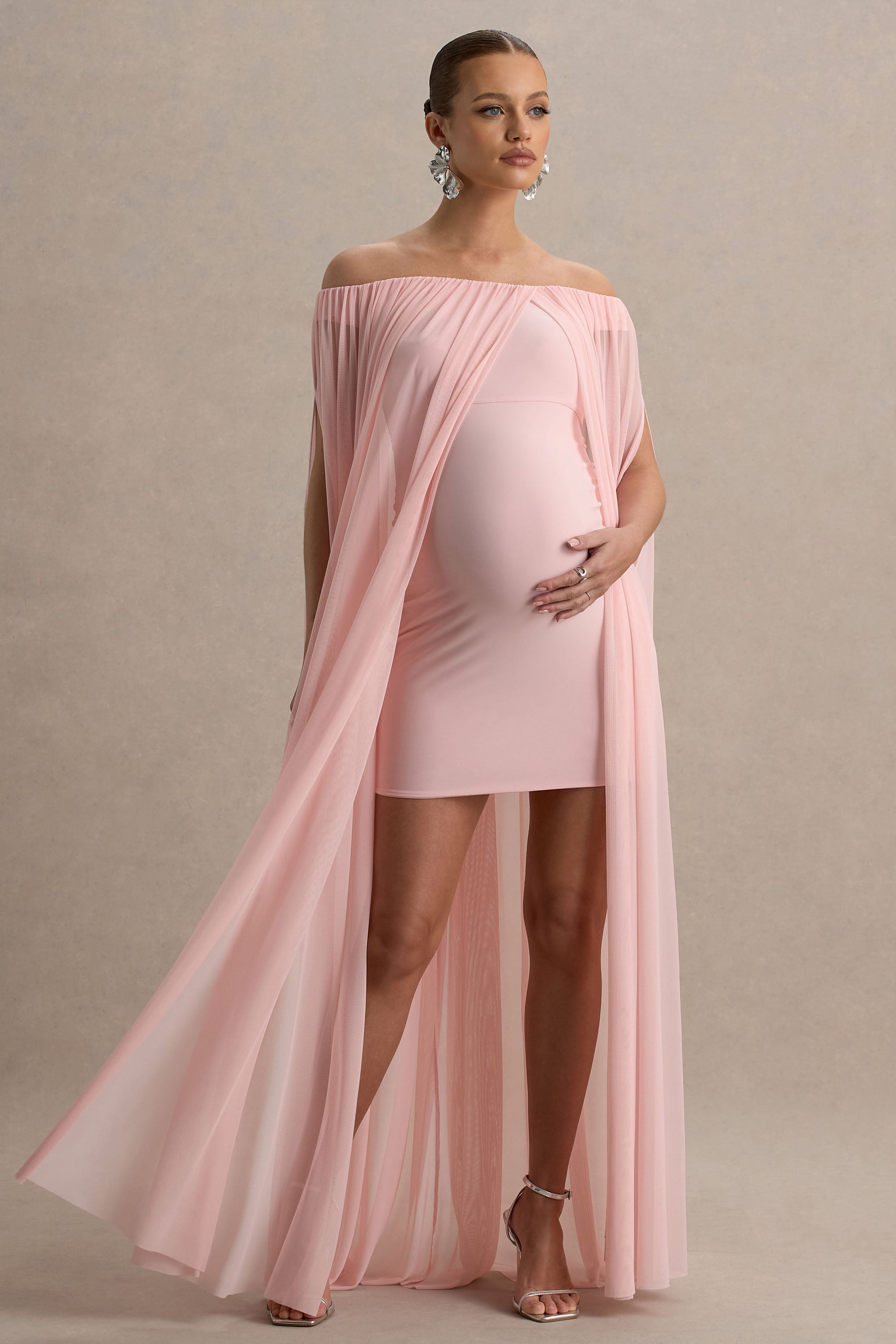 Atmosphere | Rosa Bandeau-Umstands-Minikleid mit Mesh-Overlay