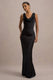 Alesso | Schwarzes Satin-Slip-Maxikleid mit Wasserfallausschnitt
