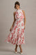 Nila | Rosa Midikleid mit Porzellanprint, Wasserfallausschnitt und plissiertem Rock