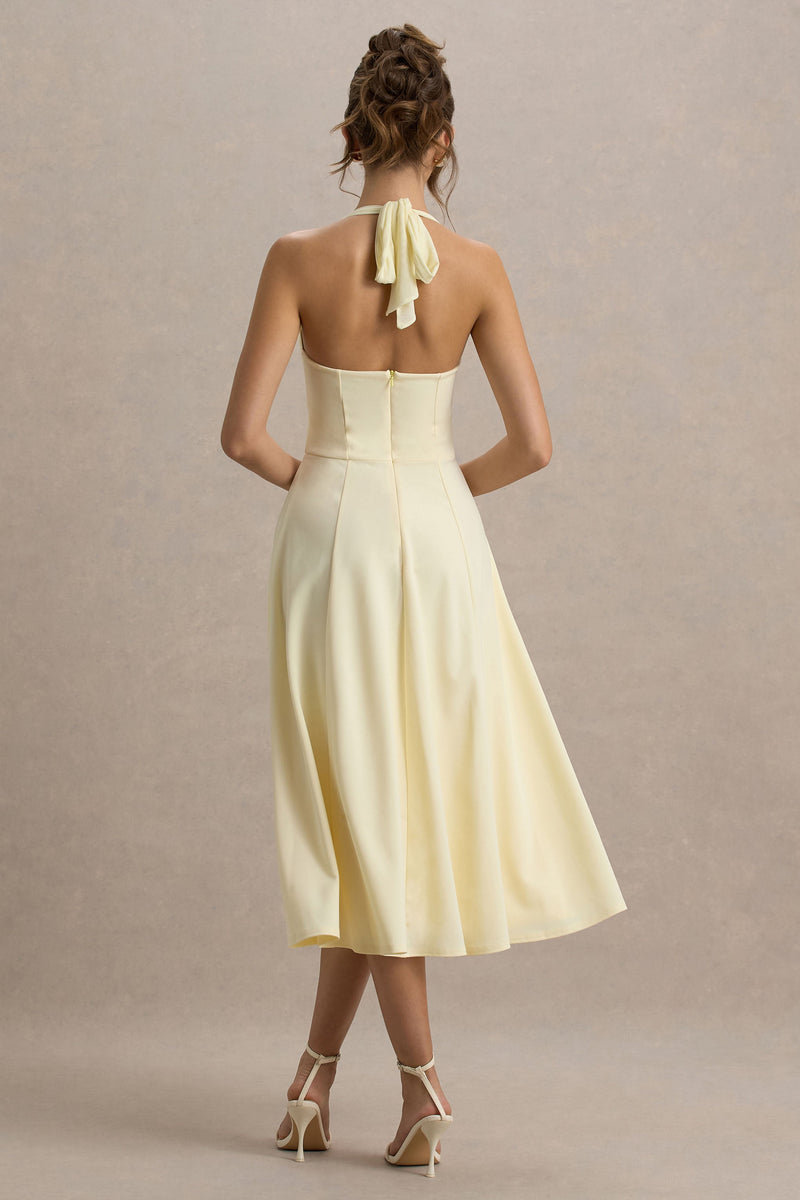 Auburn | Zitronenfarbenes Midikleid mit Halterneck