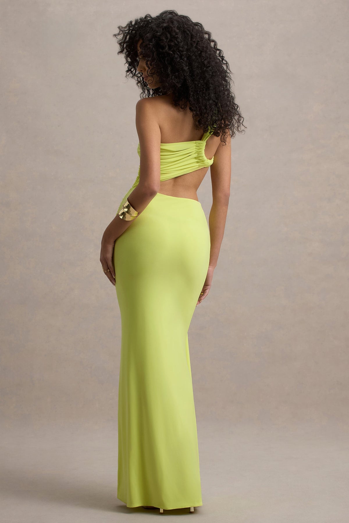 Giovanna | Asymmetrisches Maxikleid in Limettengrün mit Wickelrock