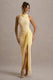 Sunflower | Zitronengelbes Maxikleid mit Raffung, hohem Ausschnitt und hohem Beinschlitz